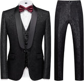 Black Jacquard Shawl Lapel Three Piece Wedding Suit for Men
